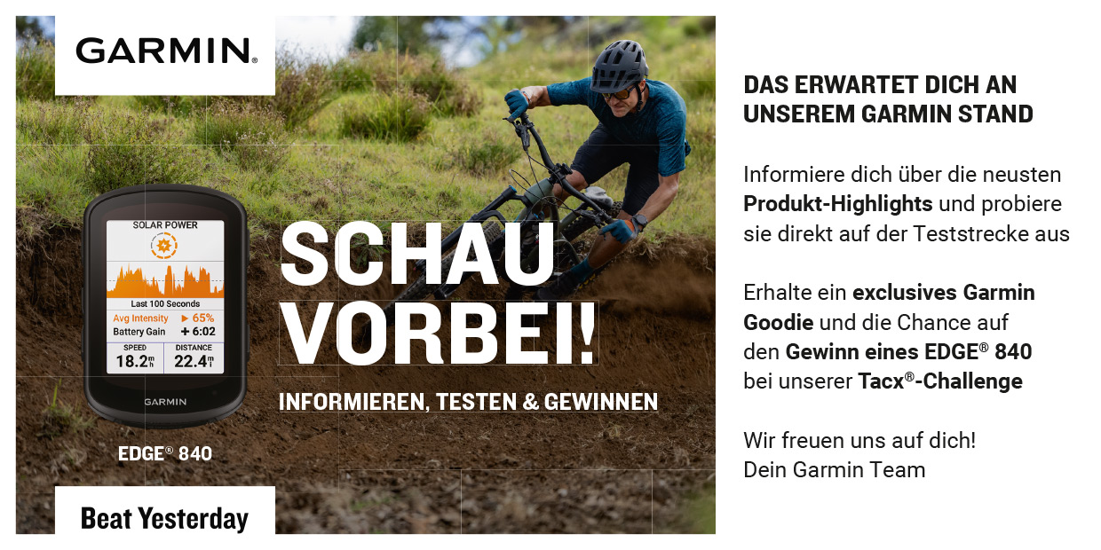 Anzeige "TACX Uphill Challenge" am Garmin Stand