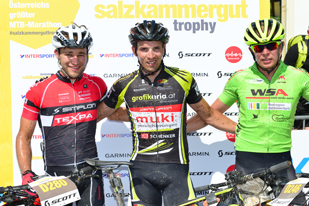 Manfred Zöger (1. Platz), Simon Gessler (2. Platz) und Michael Zink (3. Platz) - Sieger Salzkammergut Trophy 2018 - Strecke D (Foto: Joachim Gamsjäger)