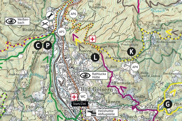 Streckenplan 2023 Strecke D bis G - Ausschnitt Bad Goisern