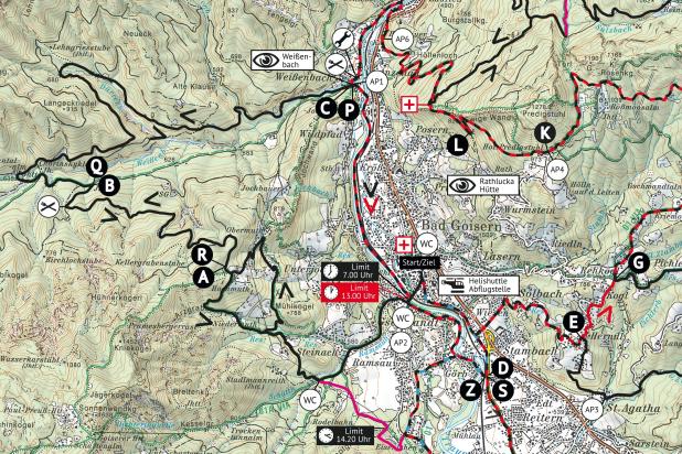 Streckenplan 2023 Strecke A bis C - Ausschnitt Bad Goisern