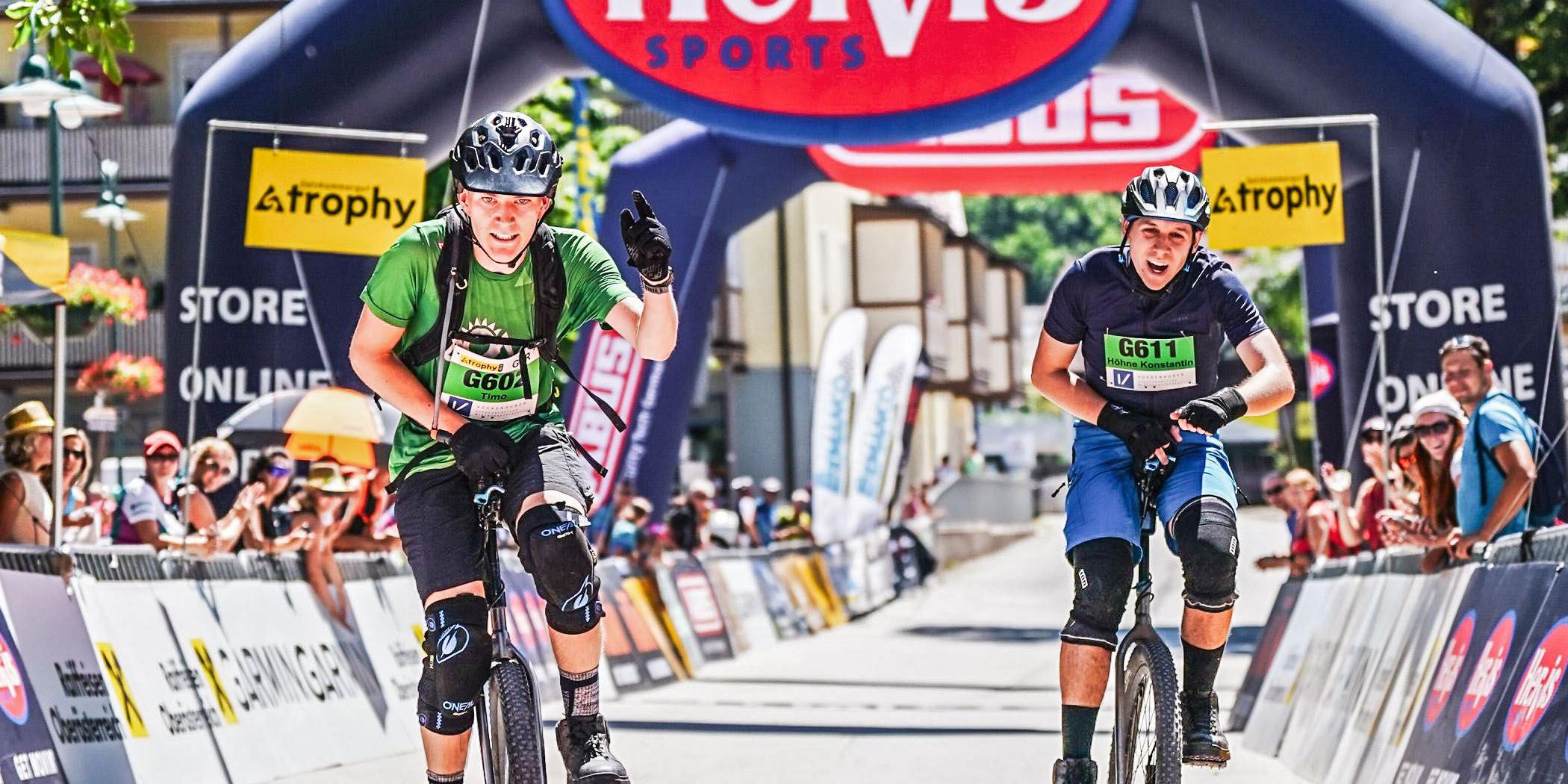 G602 Timo Hirschmann (GER) und G611 Konstantin Höhne (GER) - Sieger Einrad Marathon Bad Goisern 2023 (Foto: sportograf)